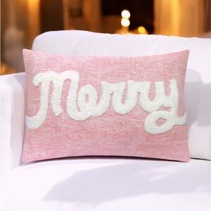 Red Rectangle Textured Embroidered Christmas Merry Pillow St Nicholas Square NWT